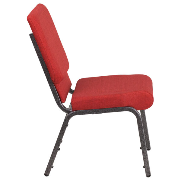 Lowest Price HERCULES Series 18.5''W Stacking Church Chair in Red Fabric - Silver Vein Frame