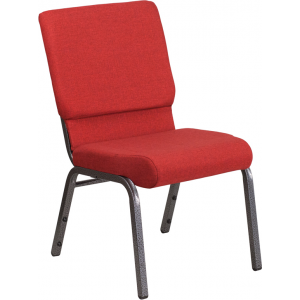 Wholesale HERCULES Series 18.5''W Stacking Church Chair in Red Fabric - Silver Vein Frame