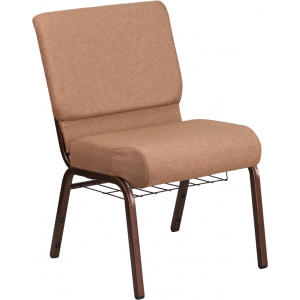 Wholesale HERCULES Series 21''W Church Chair in Caramel Fabric with Cup Book Rack - Copper Vein Frame