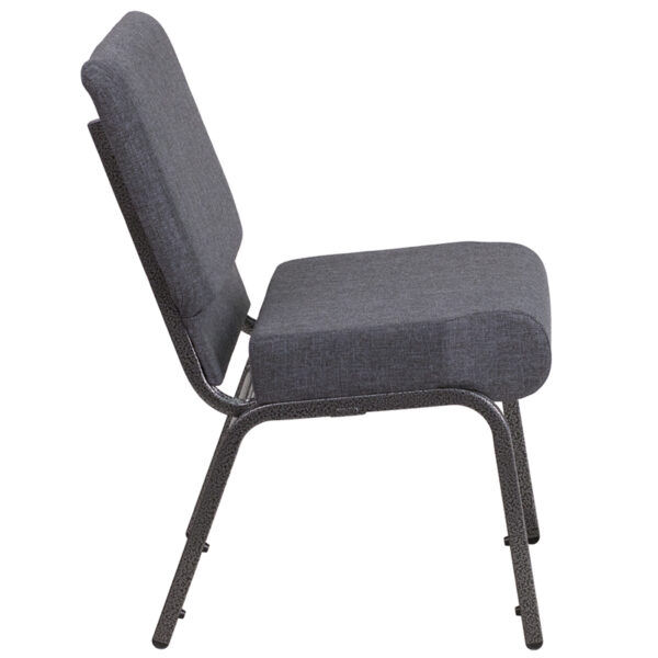 Lowest Price HERCULES Series 21''W Church Chair in Dark Gray Fabric - Silver Vein Frame