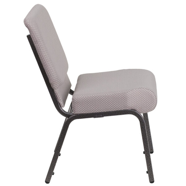 Lowest Price HERCULES Series 21''W Church Chair in Gray Dot Fabric - Silver Vein Frame