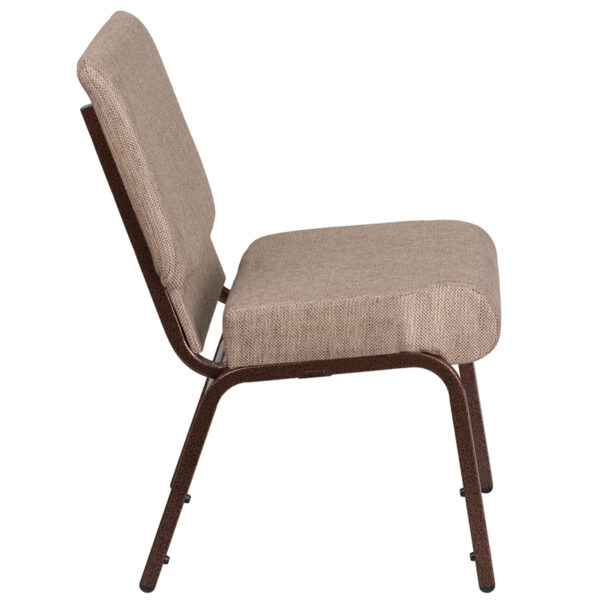 Lowest Price HERCULES Series 21''W Stacking Church Chair in Beige Fabric - Copper Vein Frame