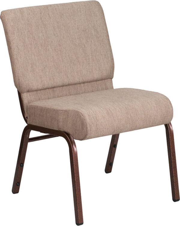 Wholesale HERCULES Series 21''W Stacking Church Chair in Beige Fabric - Copper Vein Frame