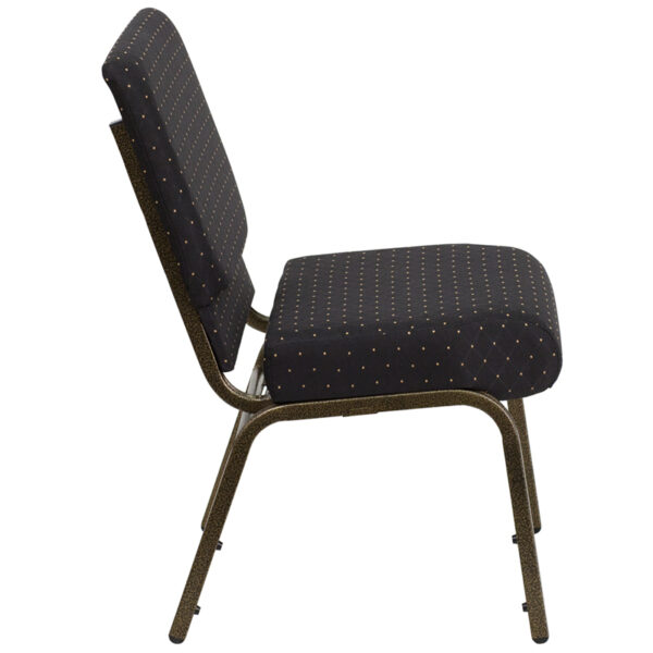 Lowest Price HERCULES Series 21''W Stacking Church Chair in Black Dot Patterned Fabric - Gold Vein Frame
