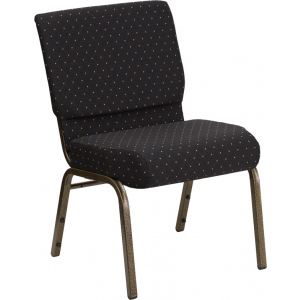 Wholesale HERCULES Series 21''W Stacking Church Chair in Black Dot Patterned Fabric - Gold Vein Frame