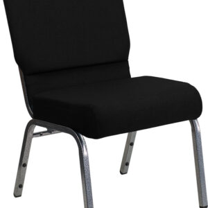 Wholesale HERCULES Series 21''W Stacking Church Chair in Black Fabric - Silver Vein Frame