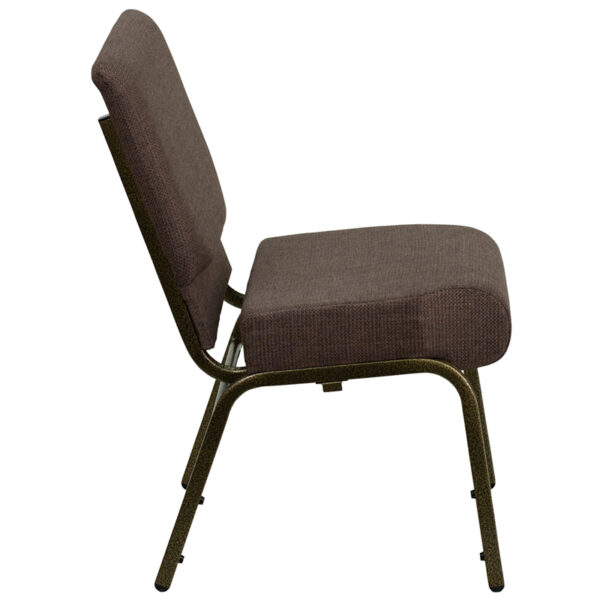 Lowest Price HERCULES Series 21''W Stacking Church Chair in Brown Fabric - Gold Vein Frame