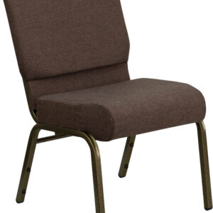 Wholesale HERCULES Series 21''W Stacking Church Chair in Brown Fabric - Gold Vein Frame