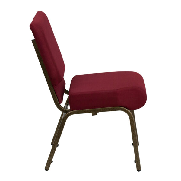 Lowest Price HERCULES Series 21''W Stacking Church Chair in Burgundy Fabric - Gold Vein Frame
