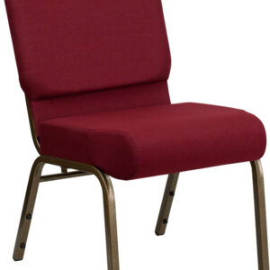Wholesale HERCULES Series 21''W Stacking Church Chair in Burgundy Fabric - Gold Vein Frame