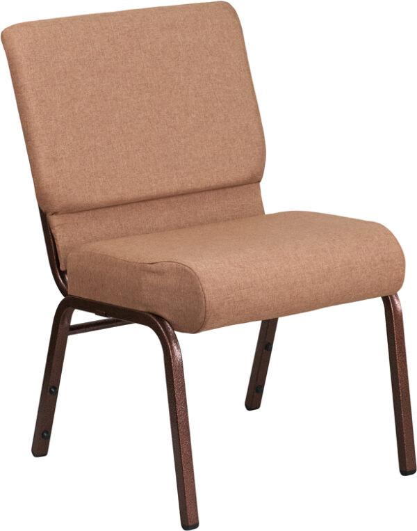 Wholesale HERCULES Series 21''W Stacking Church Chair in Caramel Fabric - Copper Vein Frame