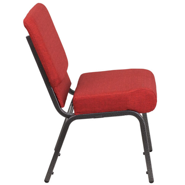 Lowest Price HERCULES Series 21''W Stacking Church Chair in Crimson Fabric - Silver Vein Frame
