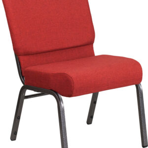 Wholesale HERCULES Series 21''W Stacking Church Chair in Crimson Fabric - Silver Vein Frame