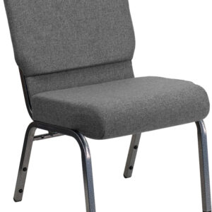Wholesale HERCULES Series 21''W Stacking Church Chair in Gray Fabric - Silver Vein Frame