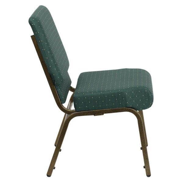 Lowest Price HERCULES Series 21''W Stacking Church Chair in Hunter Green Dot Patterned Fabric - Gold Vein Frame