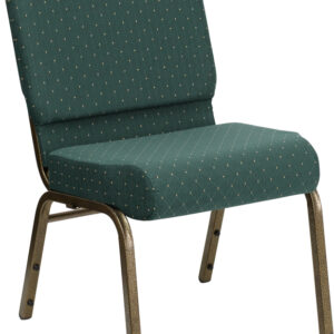 Wholesale HERCULES Series 21''W Stacking Church Chair in Hunter Green Dot Patterned Fabric - Gold Vein Frame