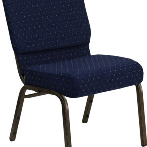Wholesale HERCULES Series 21''W Stacking Church Chair in Navy Blue Dot Patterned Fabric - Gold Vein Frame