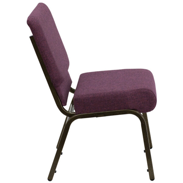 Lowest Price HERCULES Series 21''W Stacking Church Chair in Plum Fabric - Gold Vein Frame