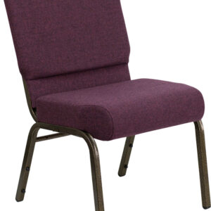 Wholesale HERCULES Series 21''W Stacking Church Chair in Plum Fabric - Gold Vein Frame