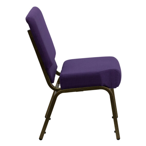 Lowest Price HERCULES Series 21''W Stacking Church Chair in Royal Purple Fabric - Gold Vein Frame