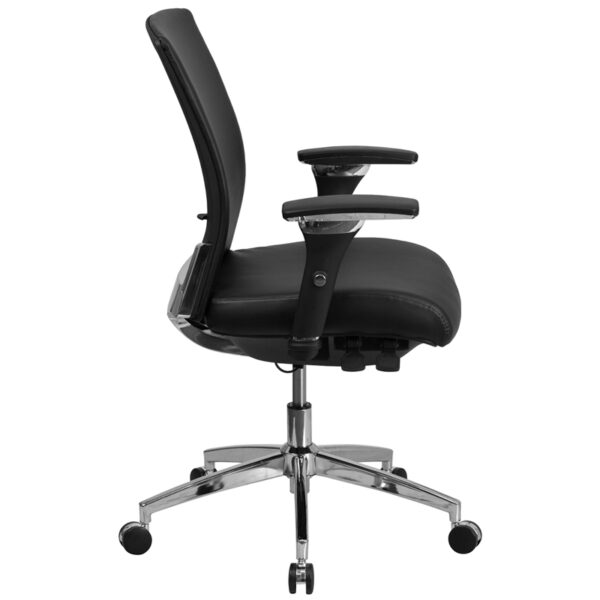 Lowest Price HERCULES Series 24/7 Intensive Use 300 lb. Rated Black Leather Multifunction Ergonomic Office Chair with Seat Slider