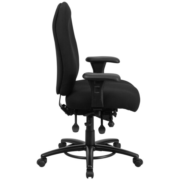 Lowest Price HERCULES Series 24/7 Intensive Use Big & Tall 350 lb. Rated Black Fabric Multifunction Ergonomic Office Chair - Foot Ring