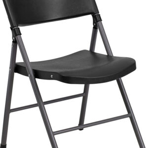 Wholesale HERCULES Series 330 lb. Capacity Black Plastic Folding Chair with Charcoal Frame