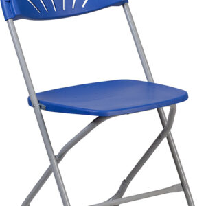 Wholesale HERCULES Series 650 lb. Capacity Blue Plastic Fan Back Folding Chair
