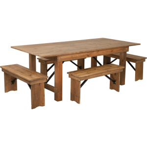 Wholesale HERCULES Series 7' x 40'' Antique Rustic Folding Farm Table and Four Bench Set