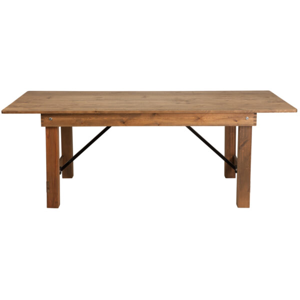 Lowest Price HERCULES Series 7' x 40" Rectangular Antique Rustic Solid Pine Folding Farm Table