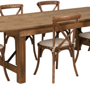 Wholesale HERCULES Series 8' x 40'' Antique Rustic Folding Farm Table Set with 6 Cross Back Chairs and Cushions