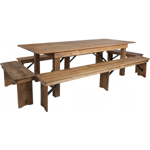 Wholesale HERCULES Series 8' x 40'' Antique Rustic Folding Farm Table and Four Bench Set