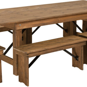 Wholesale HERCULES Series 8' x 40'' Antique Rustic Folding Farm Table and Six Bench Set