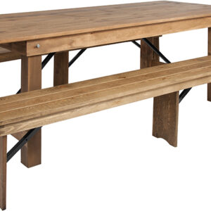 Wholesale HERCULES Series 8' x 40'' Antique Rustic Folding Farm Table and Two Bench Set