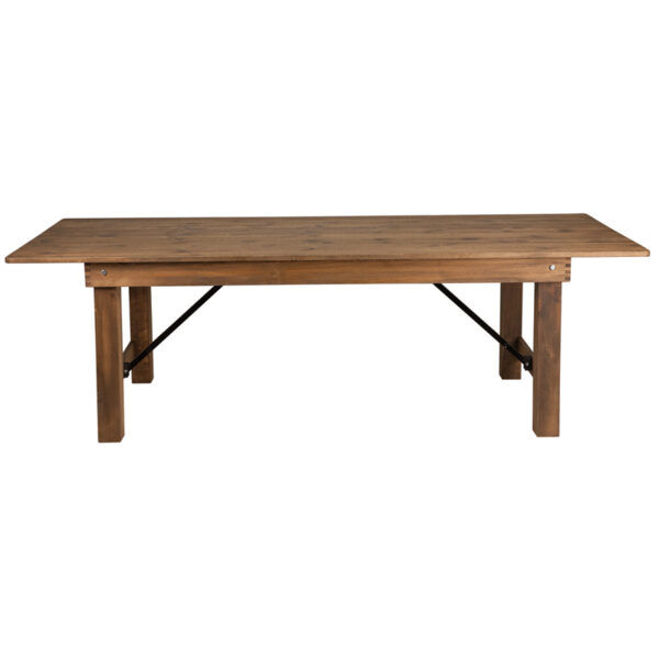 Lowest Price HERCULES Series 8' x 40" Rectangular Antique Rustic Solid Pine Folding Farm Table