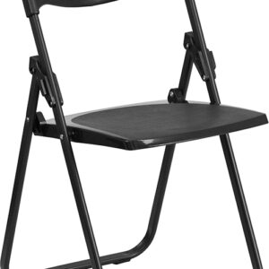 Wholesale HERCULES Series 880 lb. Capacity Heavy Duty Black Plastic Folding Chair with Built-in Ganging Brackets