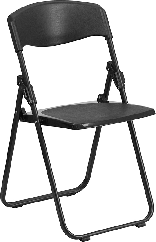Wholesale HERCULES Series 880 lb. Capacity Heavy Duty Black Plastic Folding Chair with Built-in Ganging Brackets