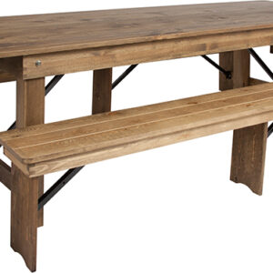Wholesale HERCULES Series 9' x 40'' Antique Rustic Folding Farm Table and Four Bench Set