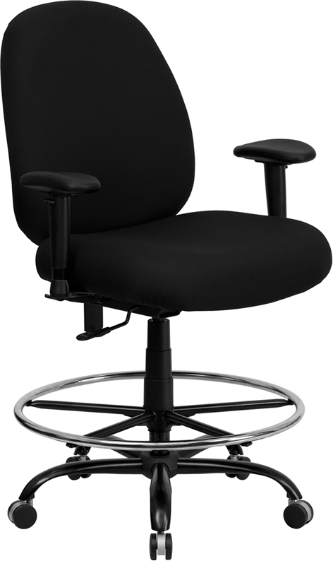 Wholesale HERCULES Series Big & Tall 400 lb. Rated Black Fabric Ergonomic Drafting Chair with Adjustable Back Height and Arms