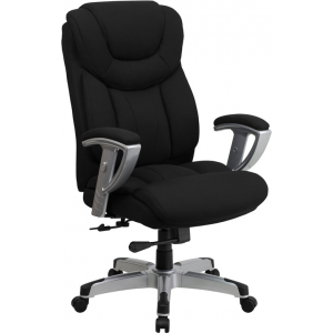 Wholesale HERCULES Series Big & Tall 400 lb. Rated Black Fabric Executive Ergonomic Office Chair with Silver Adjustable Arms
