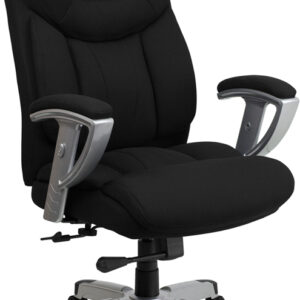 Wholesale HERCULES Series Big & Tall 400 lb. Rated Black Fabric Executive Ergonomic Office Chair with Silver Adjustable Arms