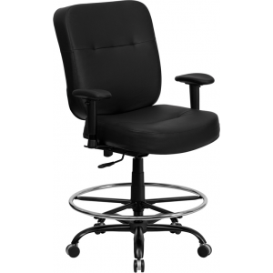 Wholesale HERCULES Series Big & Tall 400 lb. Rated Black Leather Ergonomic Drafting Chair with Adjustable Arms