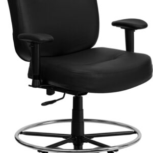 Wholesale HERCULES Series Big & Tall 400 lb. Rated Black Leather Ergonomic Drafting Chair with Adjustable Arms