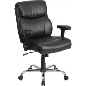Wholesale HERCULES Series Big & Tall 400 lb. Rated Black Leather Ergonomic Task Office Chair with Clean Line Stitching and Arms