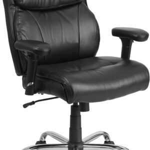 Wholesale HERCULES Series Big & Tall 400 lb. Rated Black Leather Ergonomic Task Office Chair with Clean Line Stitching and Arms