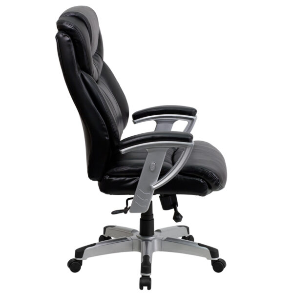 Lowest Price HERCULES Series Big & Tall 400 lb. Rated Black Leather Executive Ergonomic Office Chair with Silver Adjustable Arms