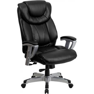 Wholesale HERCULES Series Big & Tall 400 lb. Rated Black Leather Executive Ergonomic Office Chair with Silver Adjustable Arms