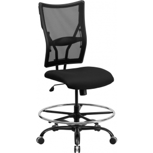 Wholesale HERCULES Series Big & Tall 400 lb. Rated Black Mesh Ergonomic Drafting Chair