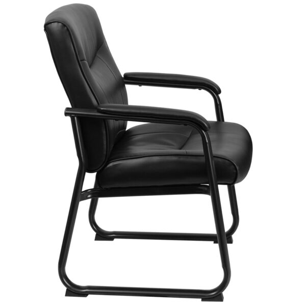 Lowest Price HERCULES Series Big & Tall 500 lb. Rated Black Leather Executive Side Reception Chair with Sled Base