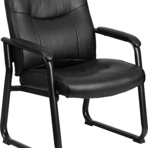 Wholesale HERCULES Series Big & Tall 500 lb. Rated Black Leather Executive Side Reception Chair with Sled Base